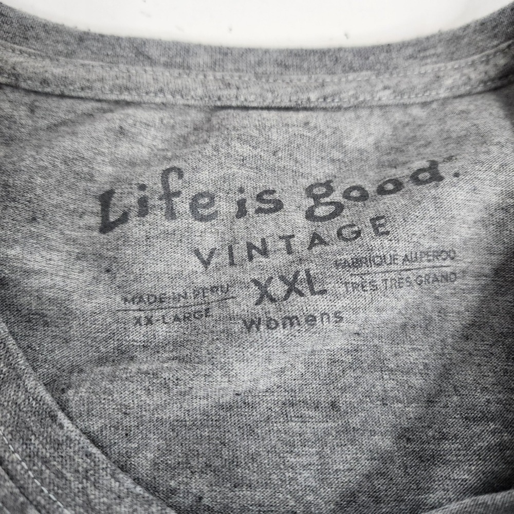 Life is Good T-Shirt Womens XXL Gray Game On Football Dog Vintage Crusher Tee - Picture 4 of 5